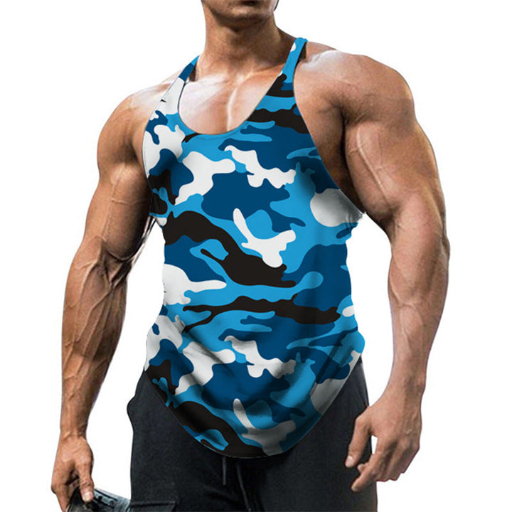 Herrars tryckta U-hals racerback ärmlös gymtanktop