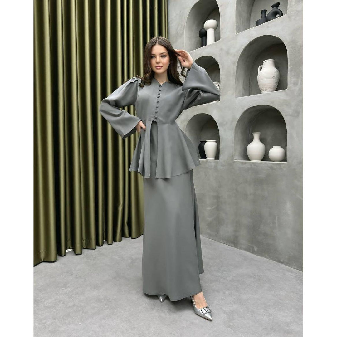 Kvinnors Peplum Ärmmaxi Klänning Elegant Tvådelad Set