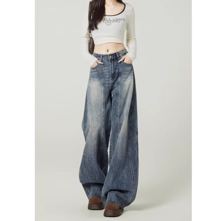 Kvinnors Högmidjade Tvättade Vida Ben Barrel Denim Jeans