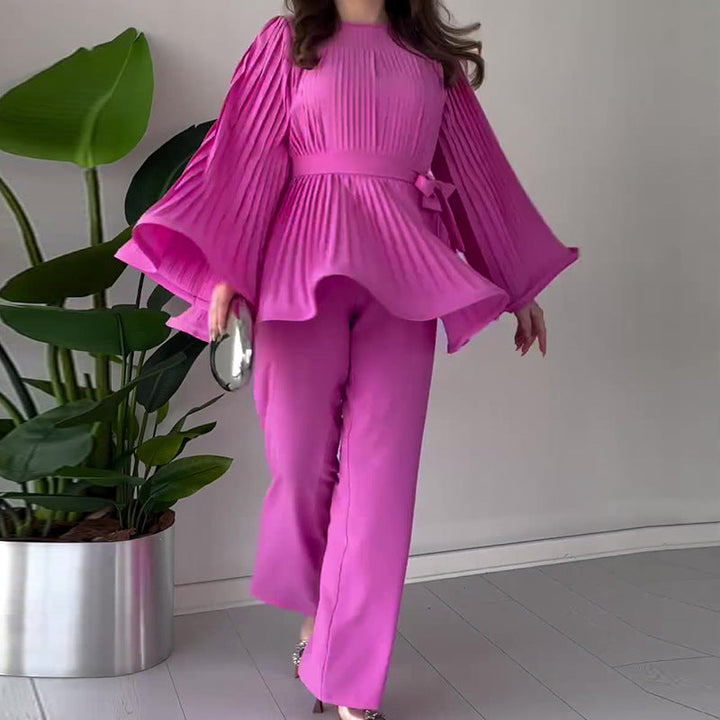Kvinnors Batwing Sleeve Lounge Set – Bekväm Stilren Avslappnad Plisserad Vardagsoutfit