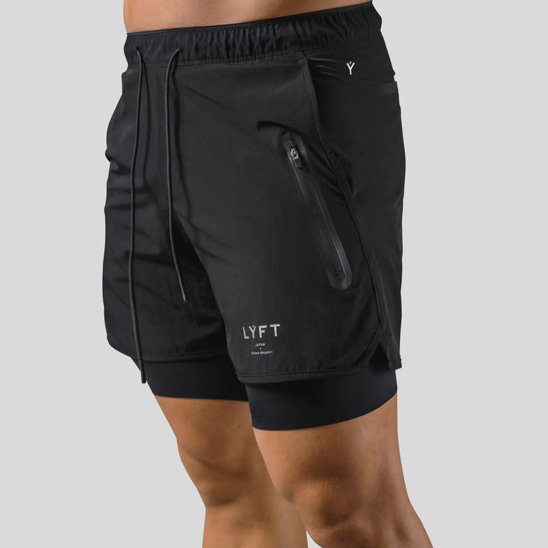 Herrers Layered Running Shorts Med Dragkedja För Prestanda Aktivkläder