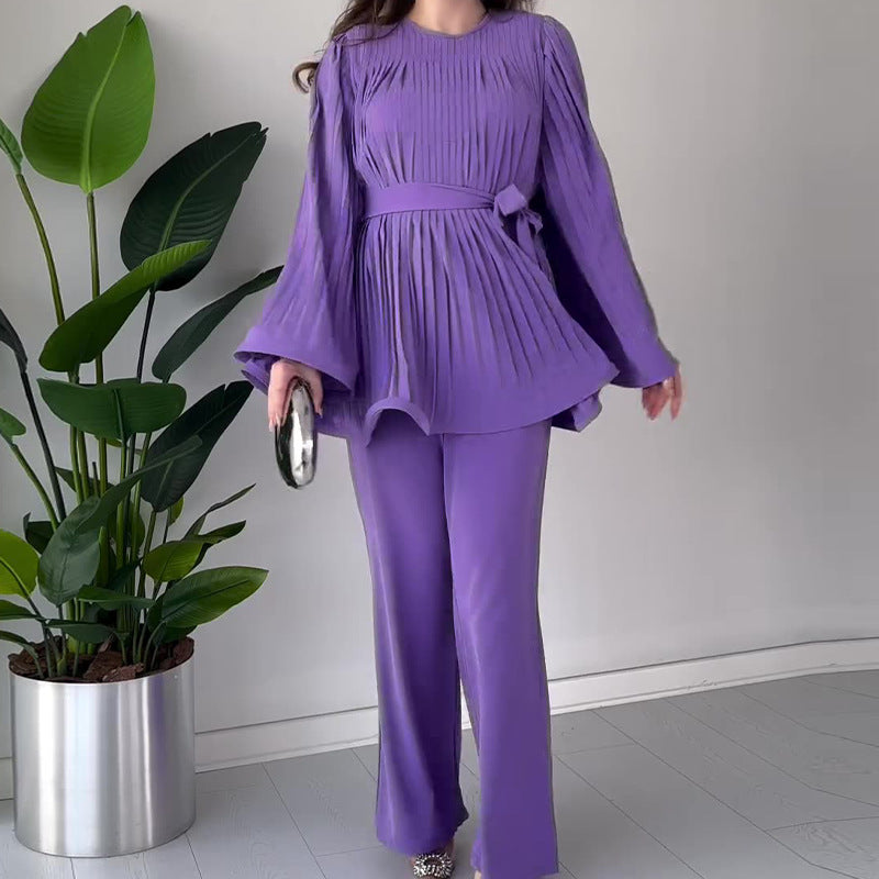 Kvinnors Batwing Sleeve Lounge Set – Bekväm Stilren Avslappnad Plisserad Vardagsoutfit