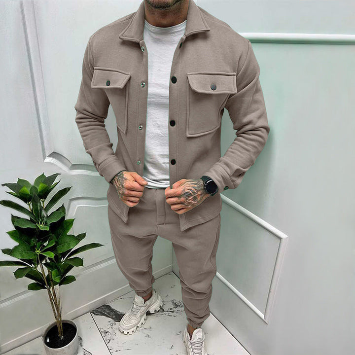Herrens Suede Skjorta Byxor Set 1+1 Gratis Erbjudande – Avslappnad Lyx Bekväm Andningsbar Stilig Smart Vardagsoutfit Passform
