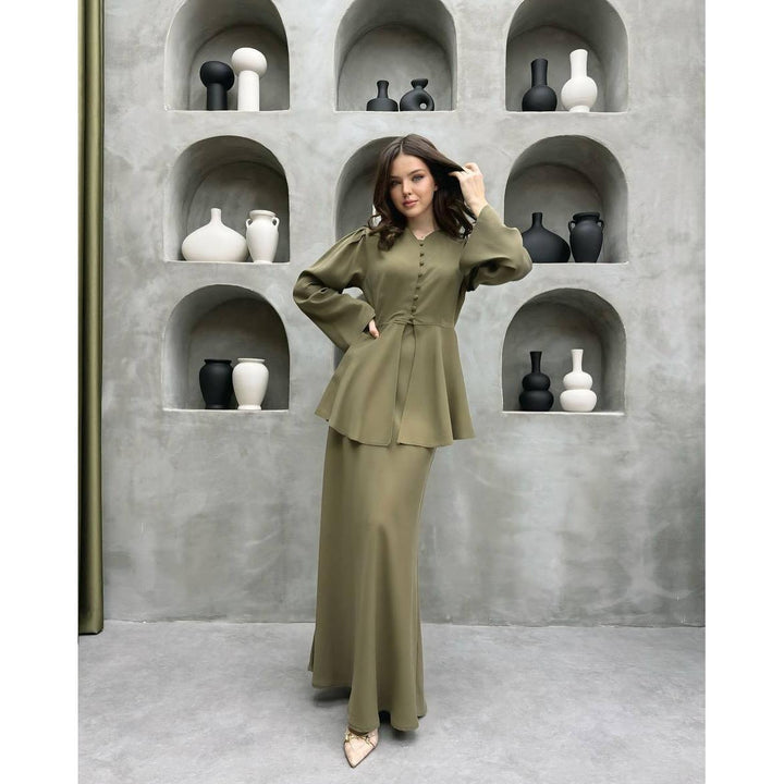 Kvinnors Peplum Ärmmaxi Klänning Elegant Tvådelad Set