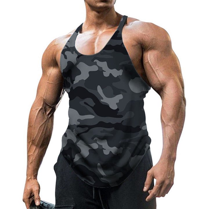 Herrars tryckta U-hals racerback ärmlös gymtanktop