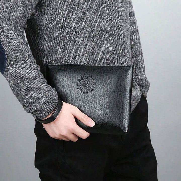 Herrars läderclutch plånbok, smal zip affärsbärväska