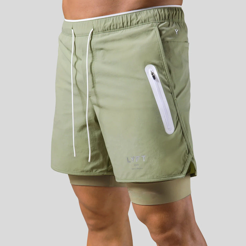 Herrers Layered Running Shorts Med Dragkedja För Prestanda Aktivkläder
