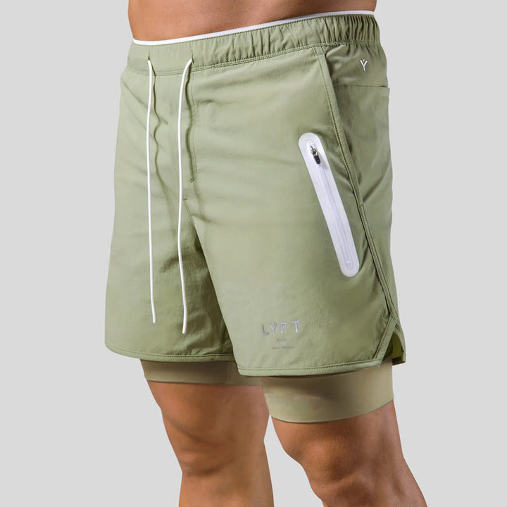 Herrers Layered Running Shorts Med Dragkedja För Prestanda Aktivkläder