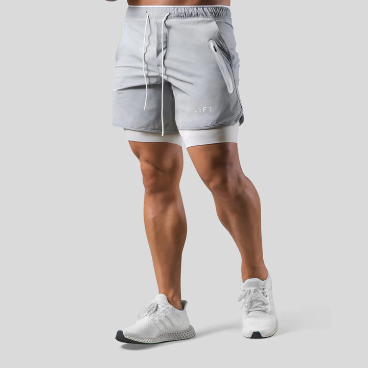 Herrers Layered Running Shorts Med Dragkedja För Prestanda Aktivkläder