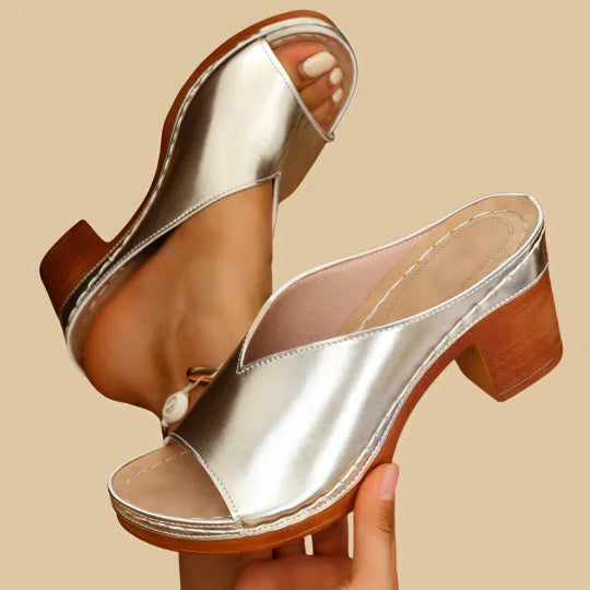 Kvinnors Peep Toe Blockklack Slip-On Mules
