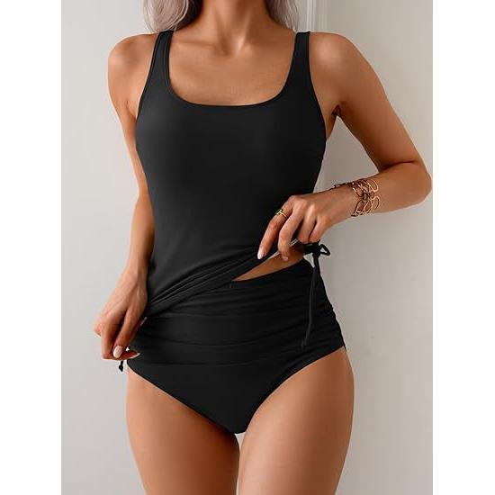 Kvinnors Tryckt Knyt Top Ruched Hög Midja Bikini Set