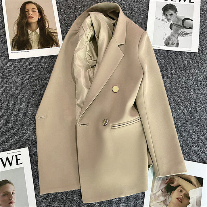 Kvinnors Oversized Skräddarsydd Blazer med Dubbelknapp Smart Jacka