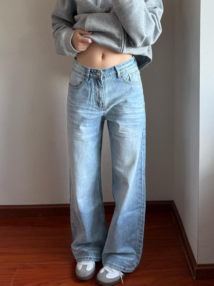 Kvinnors Högmidjade Tvättade Raka Ben Golvlånga Jeans