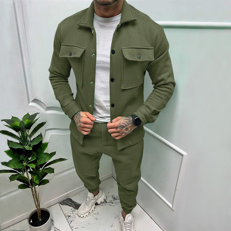 Herrens Suede Skjorta Byxor Set 1+1 Gratis Erbjudande – Avslappnad Lyx Bekväm Andningsbar Stilig Smart Vardagsoutfit Passform