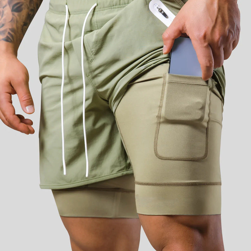 Herrers Layered Running Shorts Med Dragkedja För Prestanda Aktivkläder