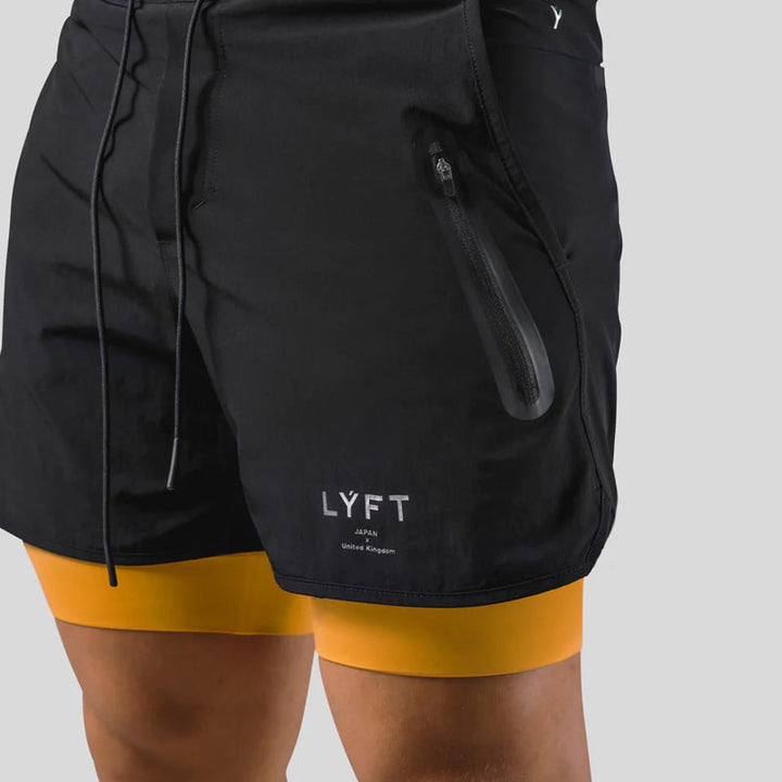 Herrers Layered Running Shorts Med Dragkedja För Prestanda Aktivkläder