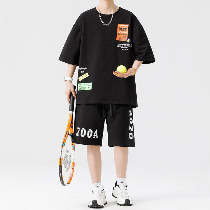 Herrens Tryckta Oversized T-shirt och Avslappnade Shorts Set