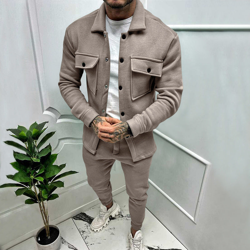 Herrens Suede Skjorta Byxor Set 1+1 Gratis Erbjudande – Avslappnad Lyx Bekväm Andningsbar Stilig Smart Vardagsoutfit Passform