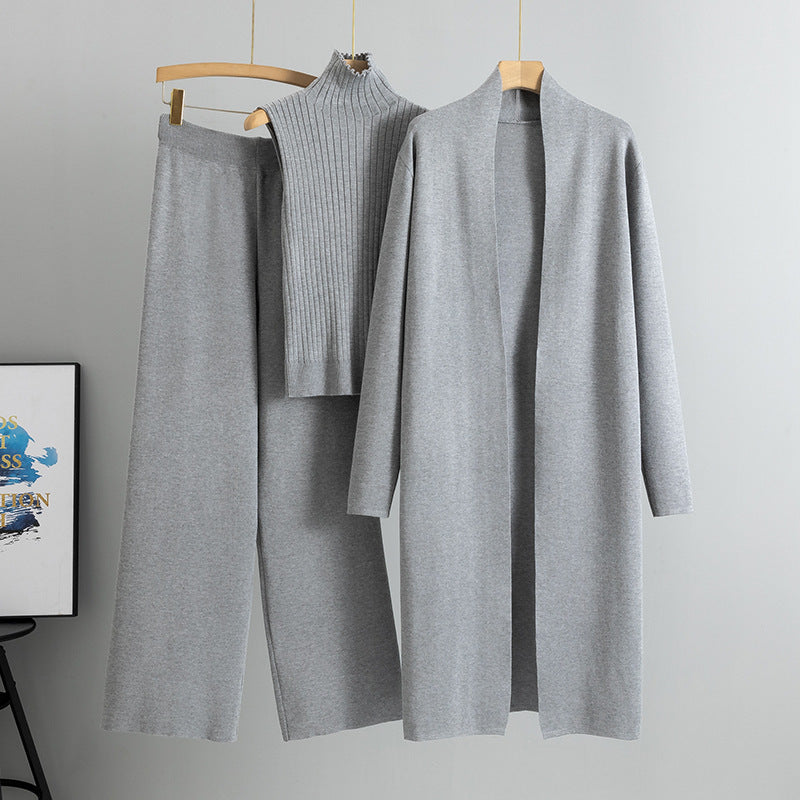 Kvinnors Krämfärgade Stickad Tre Delars Lounge Co Ord Set