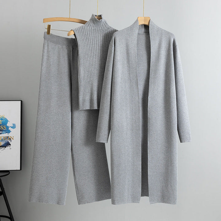 Kvinnors Krämfärgade Stickad Tre Delars Lounge Co Ord Set