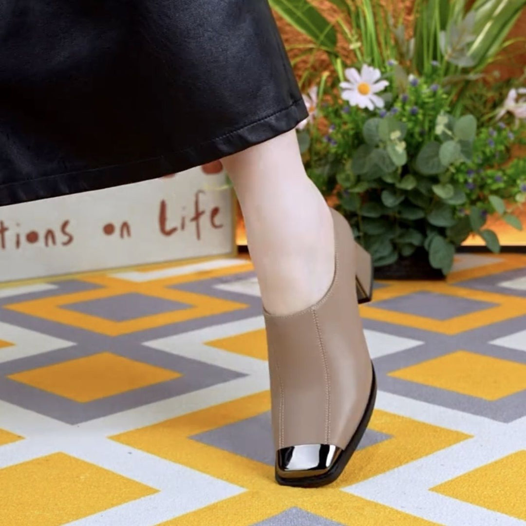 Damers Fyrkantiga Tå Läder Slip-On Blockklack Pumps