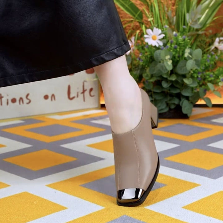 Damers Fyrkantiga Tå Läder Slip-On Blockklack Pumps