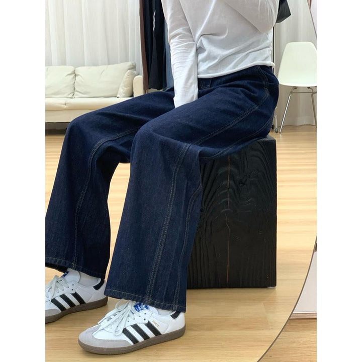 Kvinnors Hög Midja Golvlängd Vida Ben Denim Jeans
