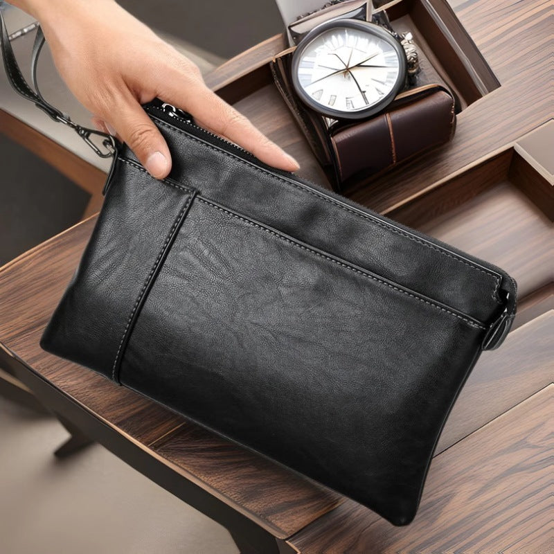 Herrars läderclutch med smidig handledsrem, vardagsorganisatör