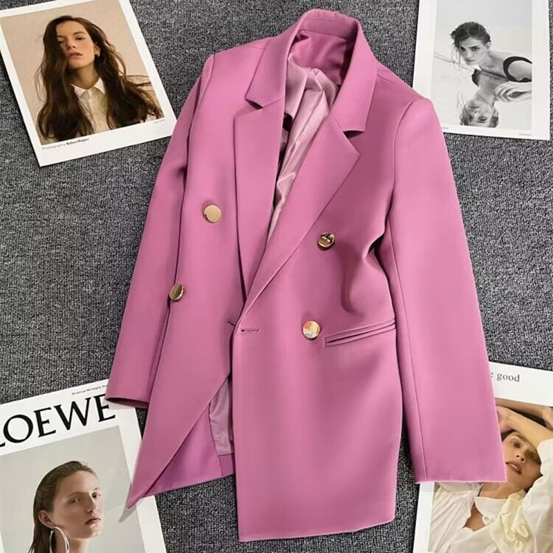 Kvinnors Oversized Skräddarsydd Blazer med Dubbelknapp Smart Jacka