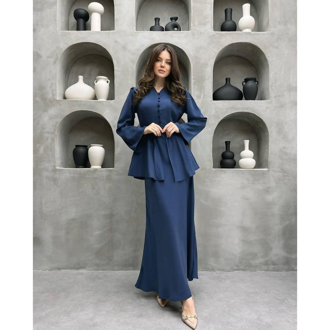 Kvinnors Peplum Ärmmaxi Klänning Elegant Tvådelad Set