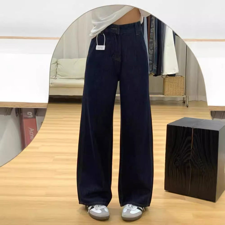 Kvinnors Hög Midja Golvlängd Vida Ben Denim Jeans