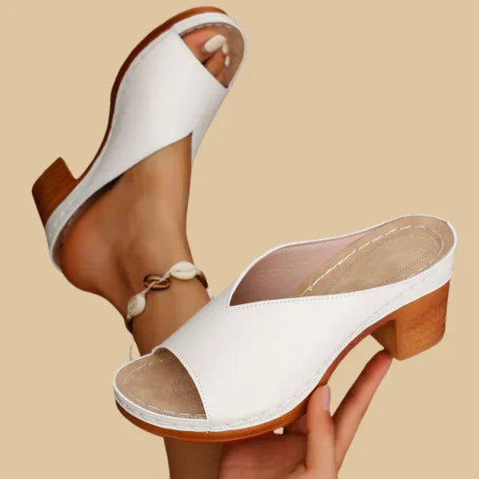 Kvinnors Peep Toe Blockklack Slip-On Mules