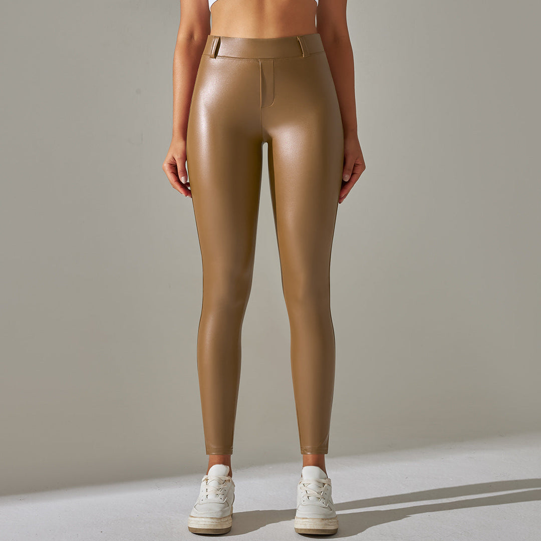 Kvinnors Högmidjade Coated Skinny Byxor – Snygg Stretchstil för Avslappnad och Kvällsbruk