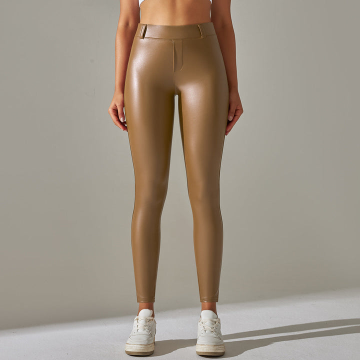 Kvinnors Högmidjade Coated Skinny Byxor – Snygg Stretchstil för Avslappnad och Kvällsbruk