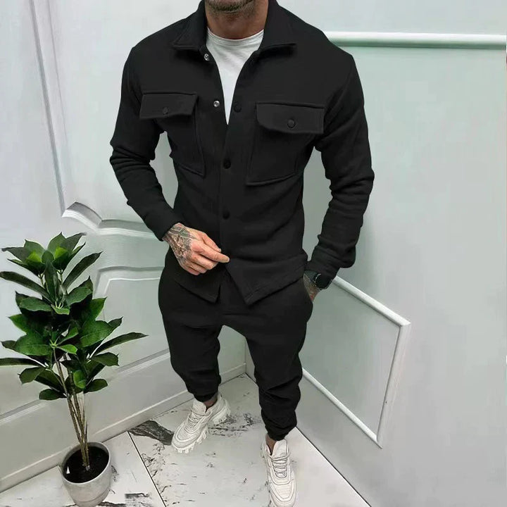 Herrens Suede Skjorta Byxor Set 1+1 Gratis Erbjudande – Avslappnad Lyx Bekväm Andningsbar Stilig Smart Vardagsoutfit Passform
