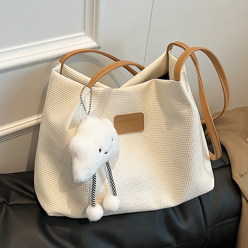 Kvinnors Texturerade Axeltotebag Rymlig Varje Dags Bucket Handväska