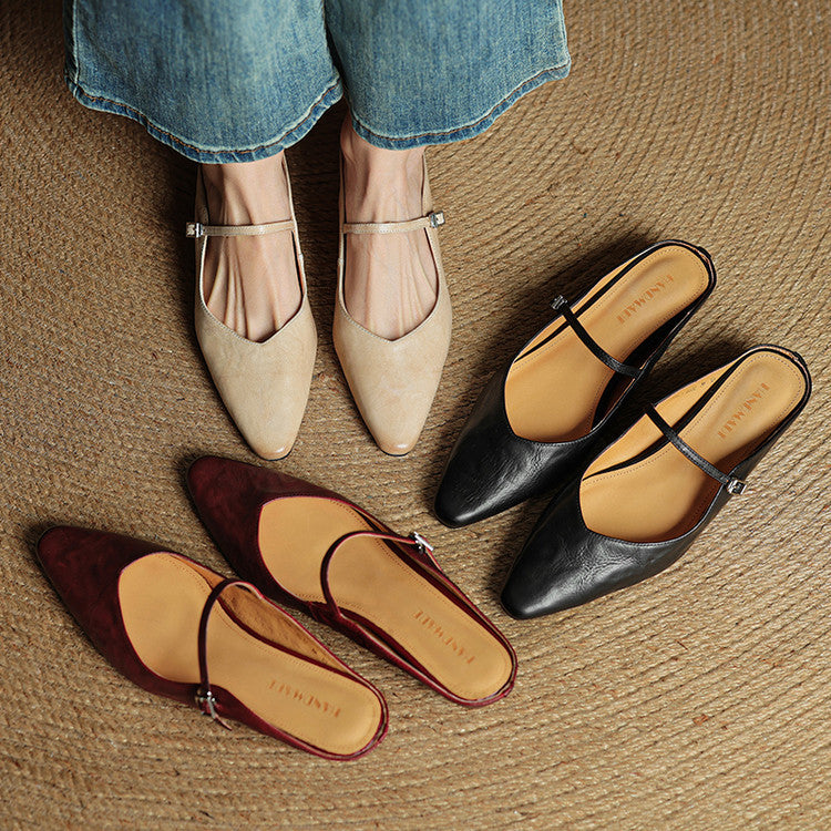 Kvinnors Spetsig Tå Remdetalj Slip-On Mule Flats
