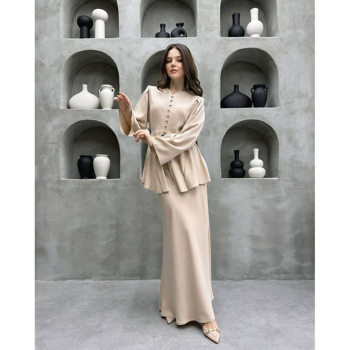 Kvinnors Peplum Ärmmaxi Klänning Elegant Tvådelad Set
