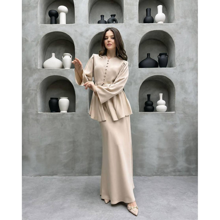 Kvinnors Peplum Ärmmaxi Klänning Elegant Tvådelad Set