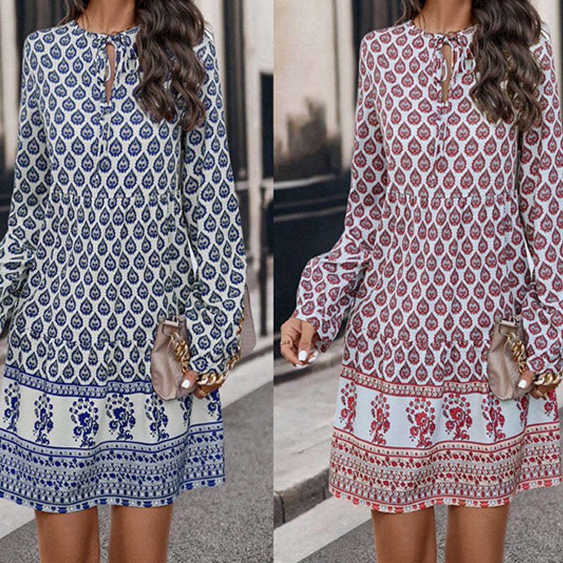 Kvinnors Blommiga Boho Mini Klänning – Lätt Andningsbar Elegant Flödande Stilren Avslappnad Sommaroutfit