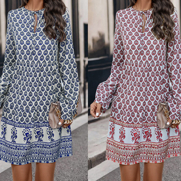 Kvinnors Blommiga Boho Mini Klänning – Lätt Andningsbar Elegant Flödande Stilren Avslappnad Sommaroutfit