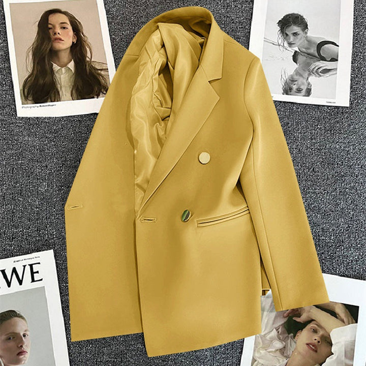 Kvinnors Oversized Skräddarsydd Blazer med Dubbelknapp Smart Jacka