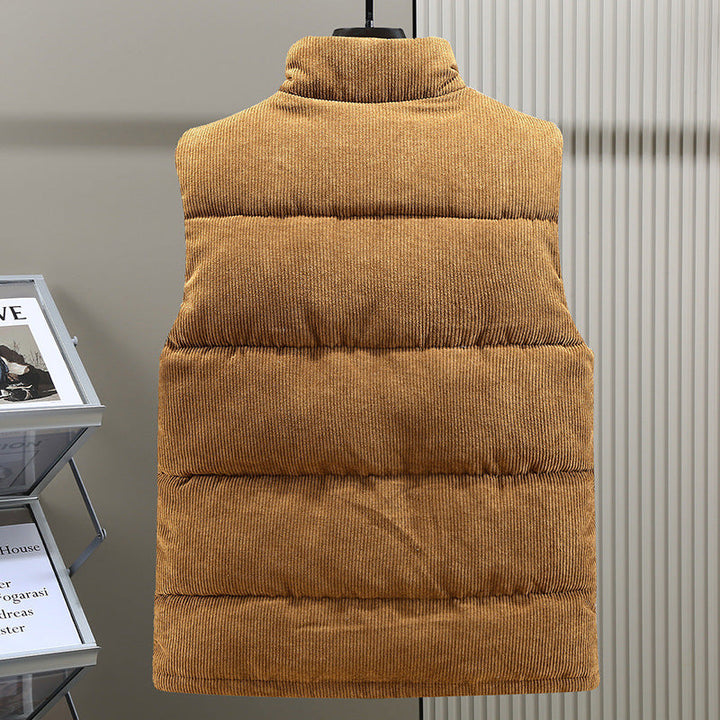 Herrars Corduroy Puffer Gilet – Vadderad Högkrage Bodywarmer för Kyligt Väder