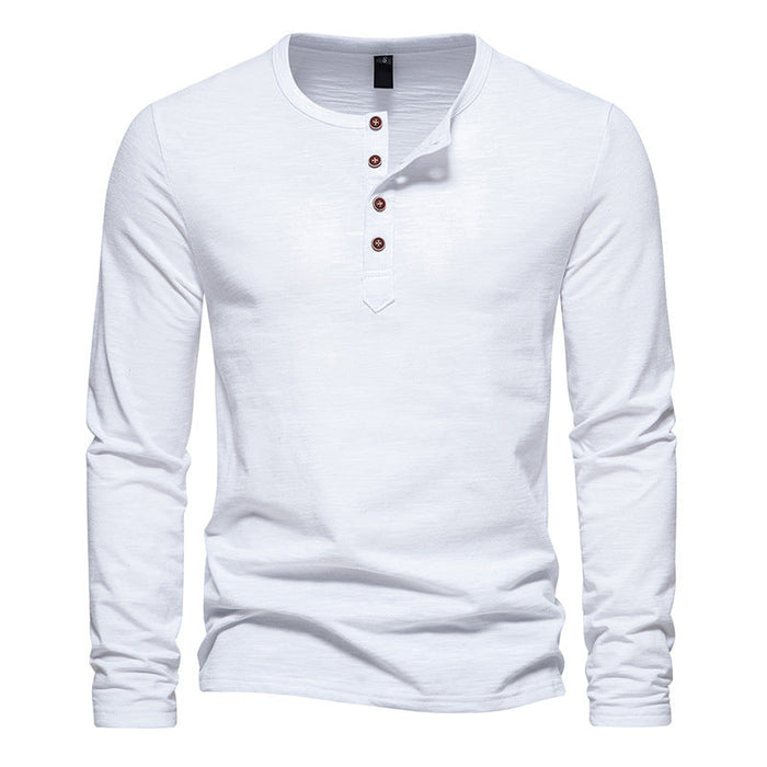 Herr Henley Långärmad Tröja med Knappar och Slim Fit