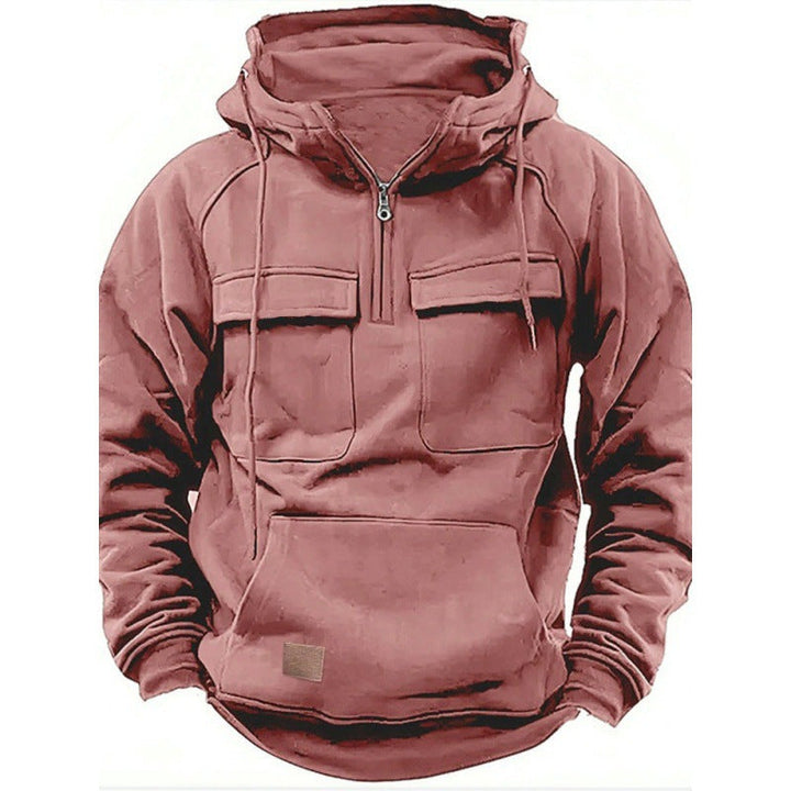 Herrars Utility Halv-Zip Hoodie – Multifickad Pullover för Avslappnad Utomhusbruk