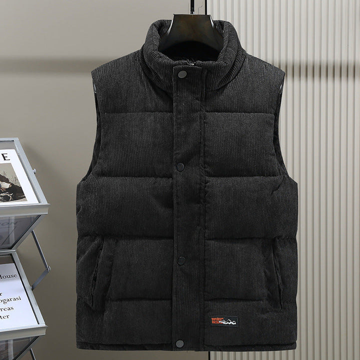 Herrars Corduroy Puffer Gilet – Vadderad Högkrage Bodywarmer för Kyligt Väder
