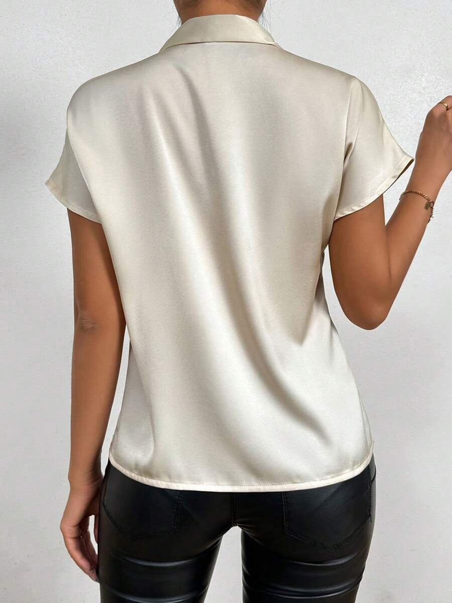 Kvinnors Satin Slips-Hals Blus – Elegant Kortärmad Stil för Kontor och Kvällsbruk
