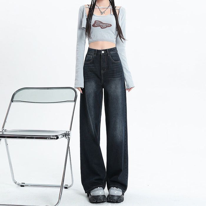 Kvinnors Högmidjade Vida Jeans