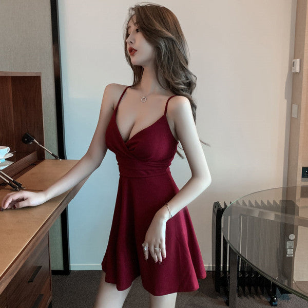 Kvinnors Spaghetti Strap Wrap Bodice Mini Festklänning