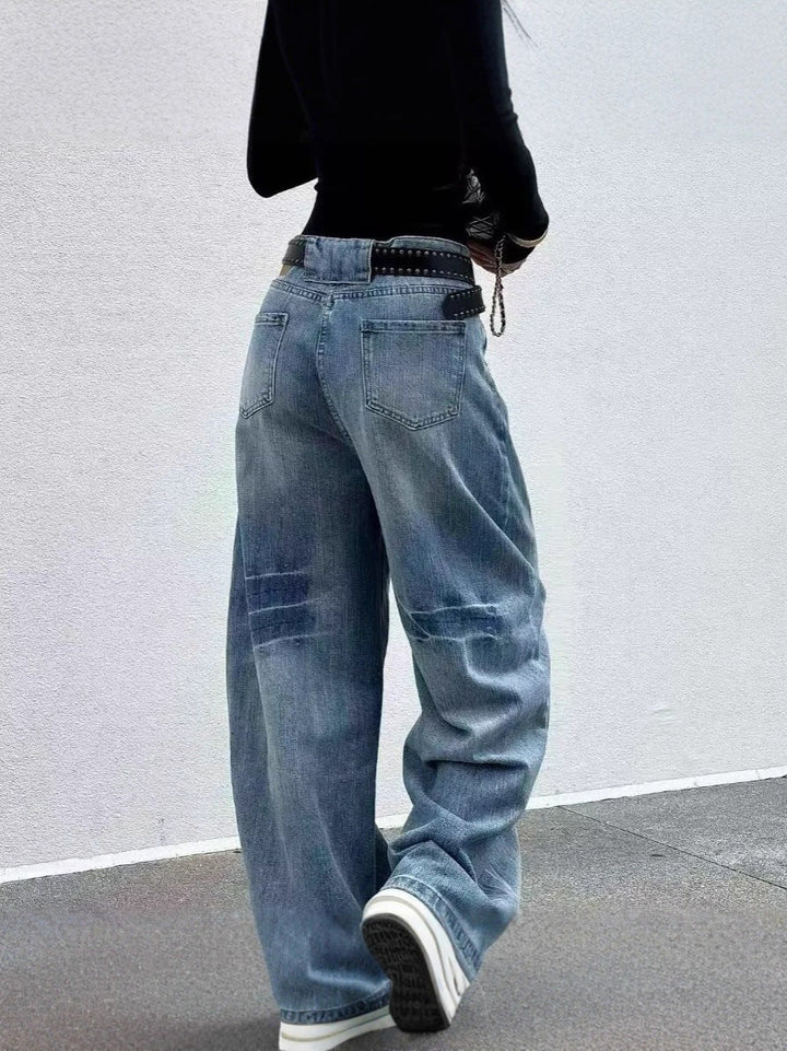 Kvinnors Högmidjade Tvättade Barrel Leg Denim Jeans